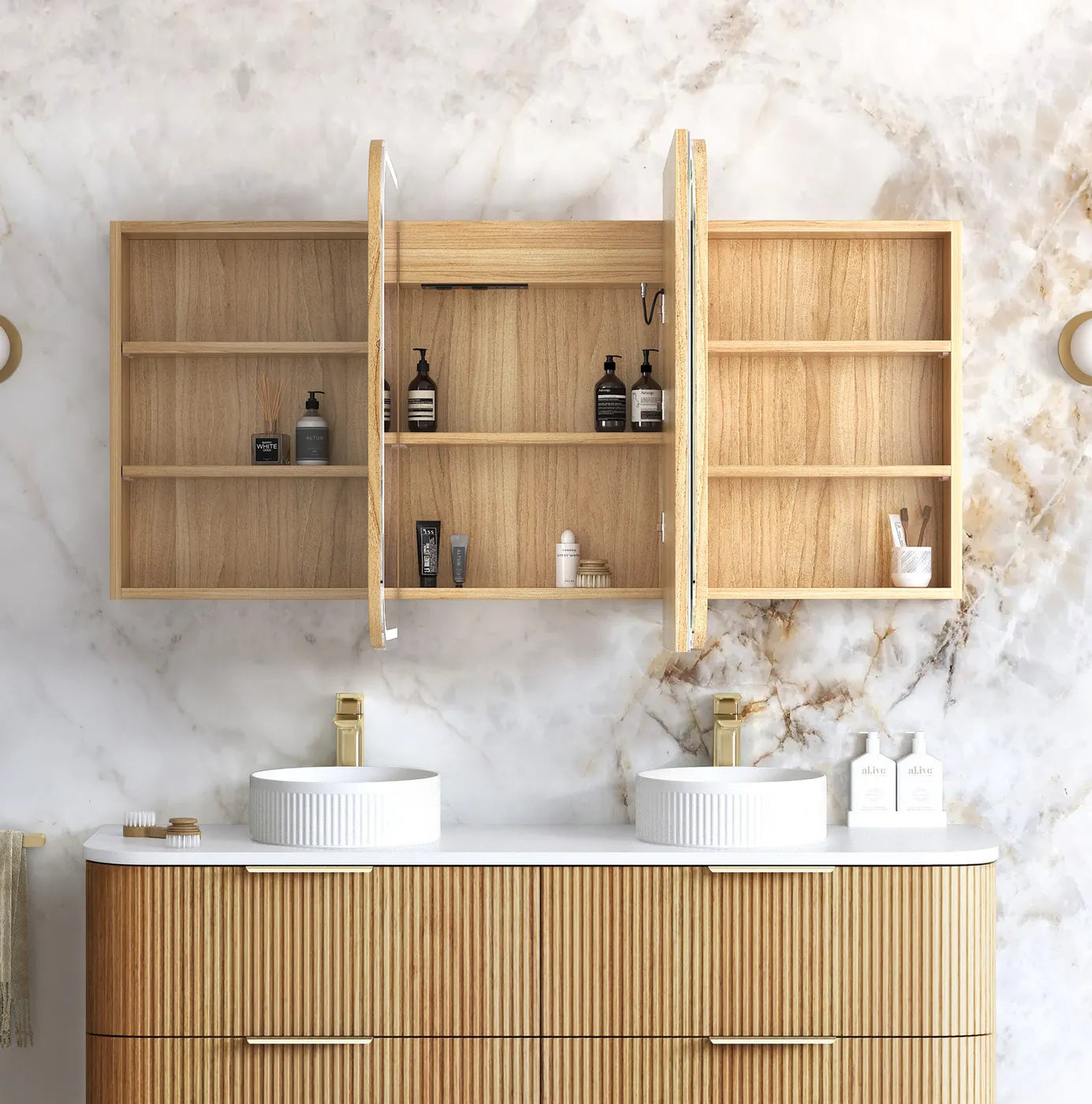 LED Newport 1500x750 Woodland Oak Shaving Cabinet