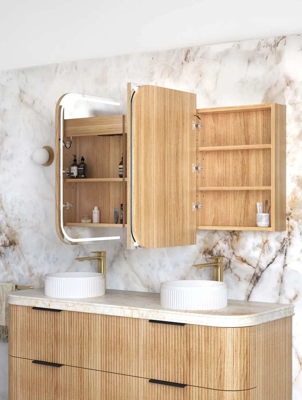 LED Newport 1500x750 Woodland Oak Shaving Cabinet