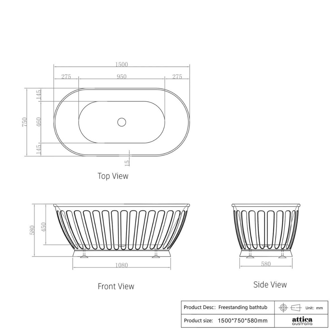 Kensington Bath Gloss White 1500mm