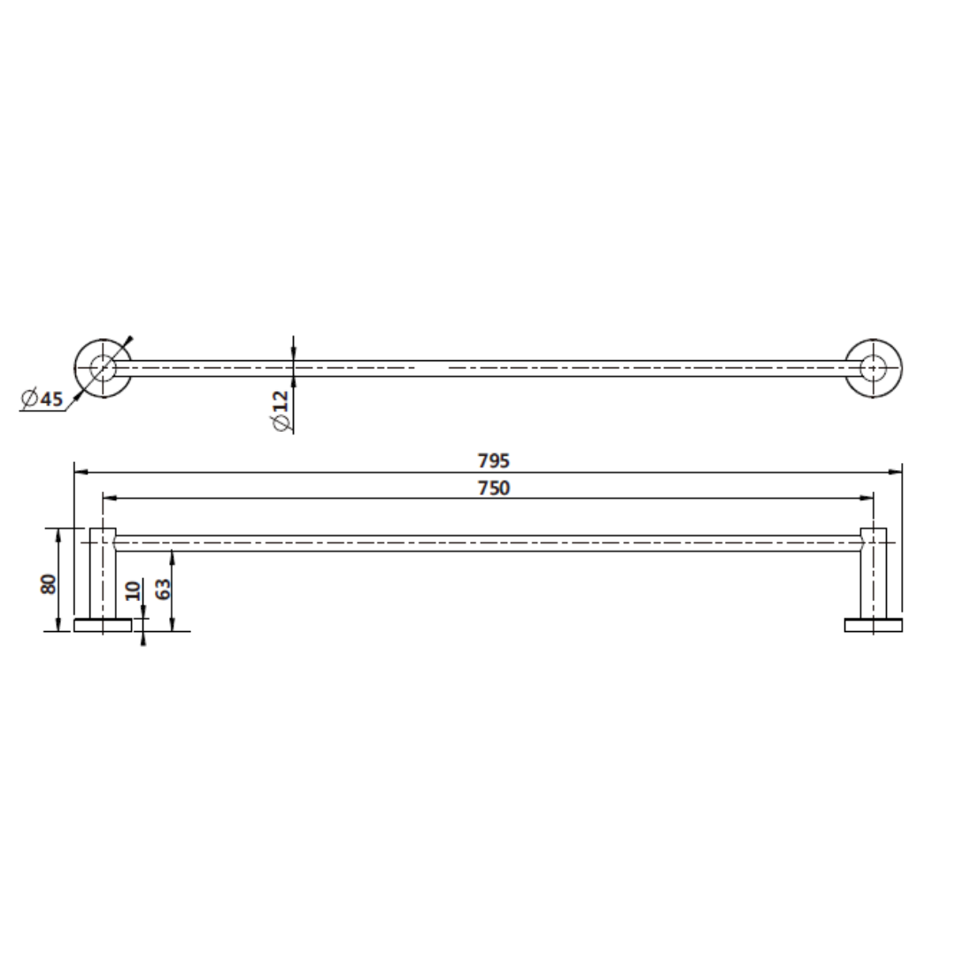 Mirage Single Towel Rail 750mm Brushed Nickel