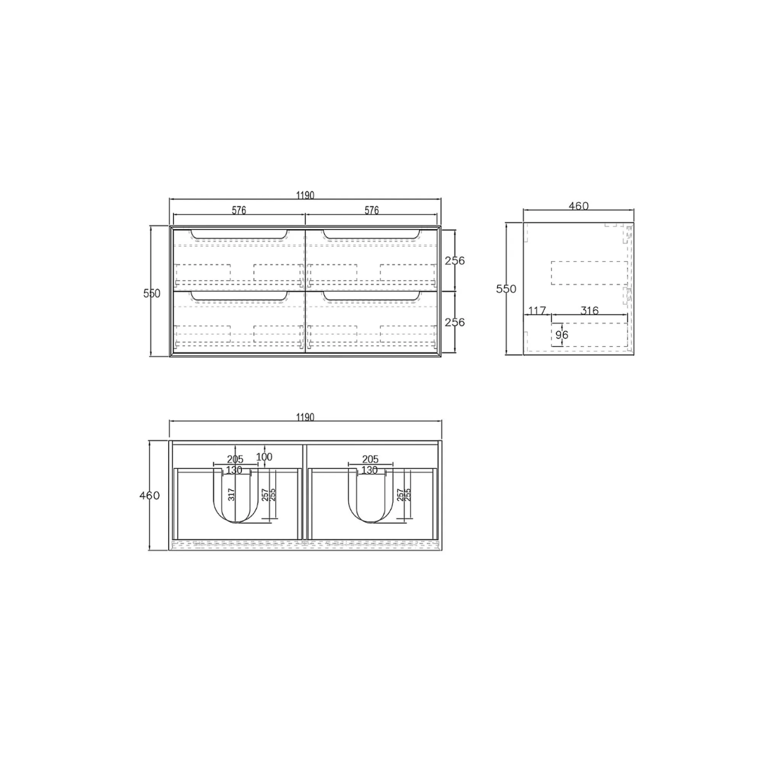 Byron Natural Oak Vanity (Double Basin) 1200mm