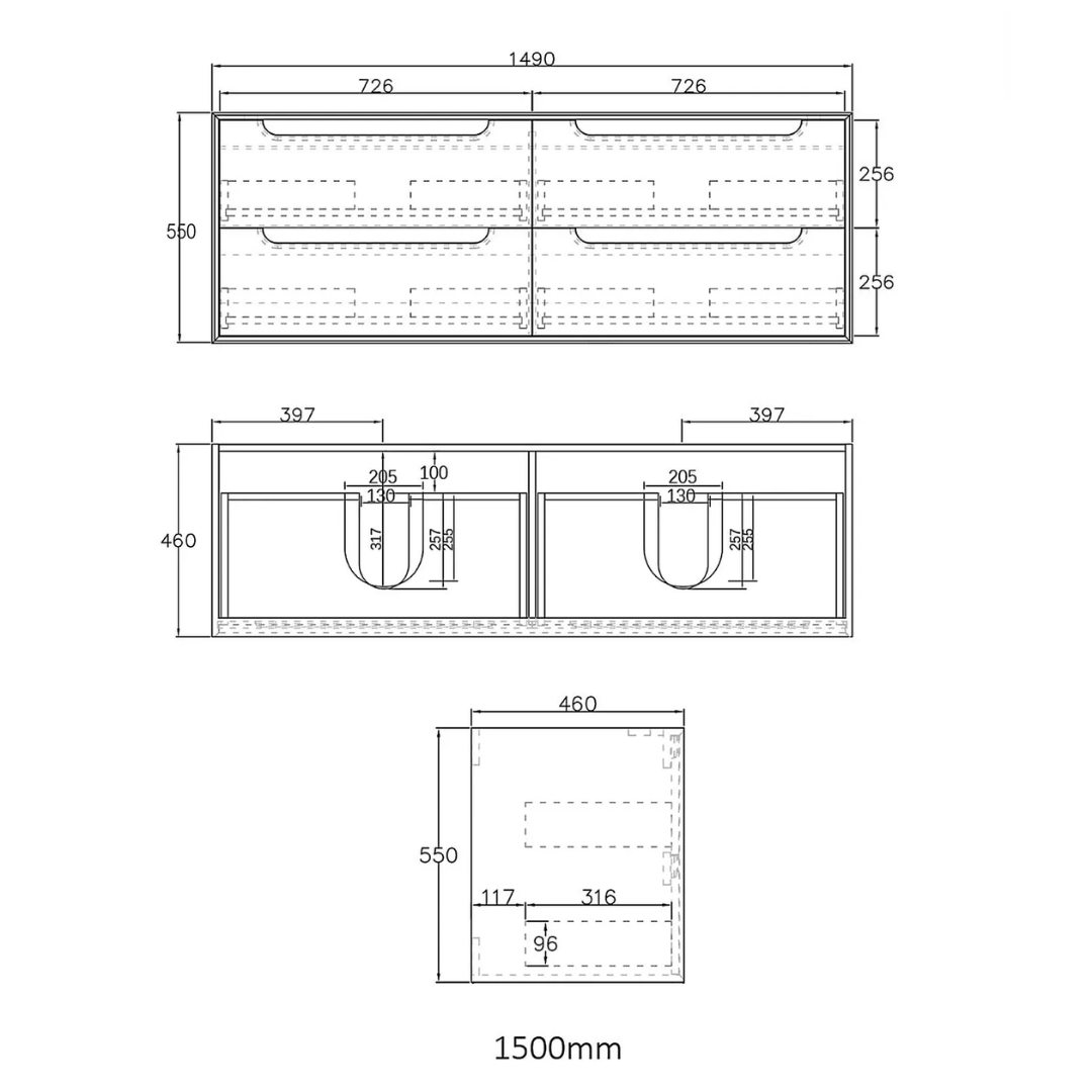 Byron Natural Oak Vanity (Double Basin) 1500mm