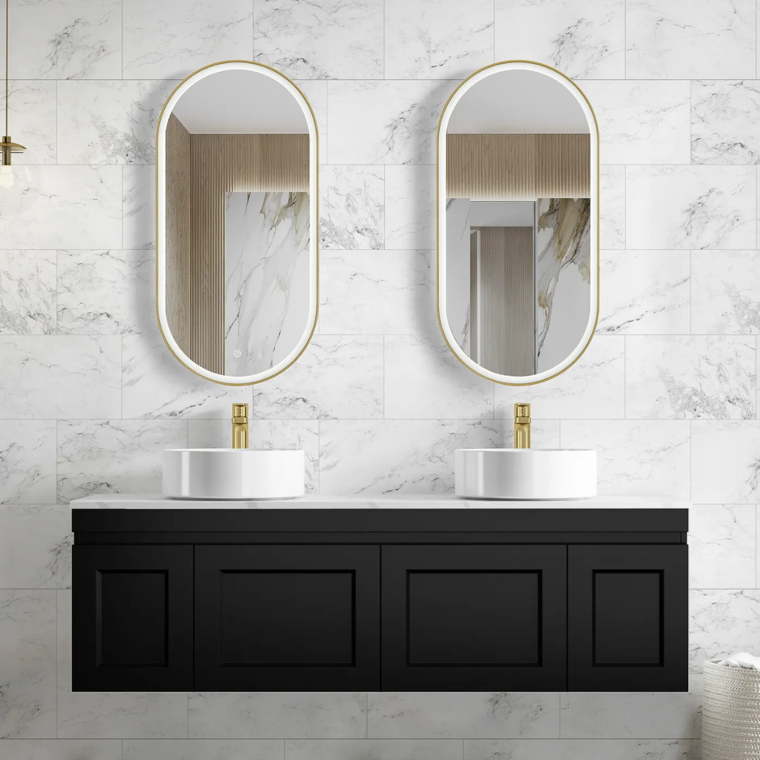 Hampton Satin Black Vanity (Double Basin) 1500mm