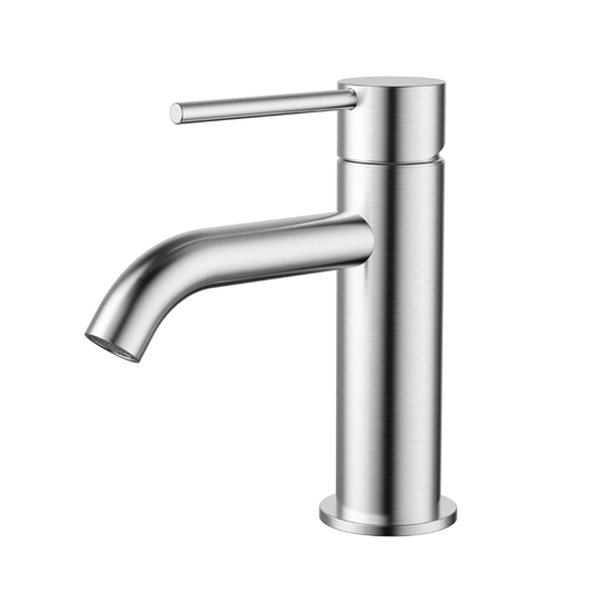 Star Mini Basin Mixer Curved Spout Brushed Chrome