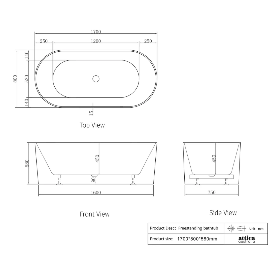 Noosa Bath Gloss White 1700mm