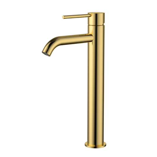 Star Mini High Rise Basin Mixer Curved Spout Polished Brass