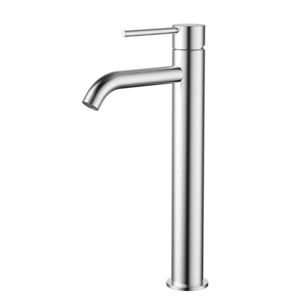 Star Mini High Rise Basin Mixer Curved Spout Brushed Chrome