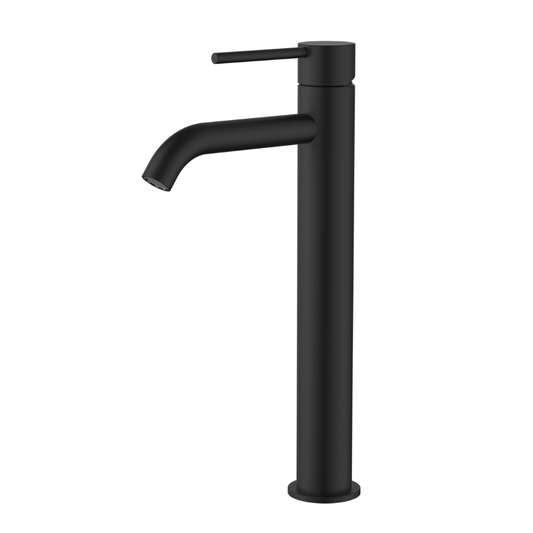 Star Mini High Rise Basin Mixer Curved Spout Matt Black