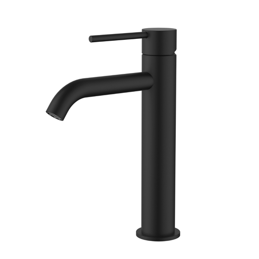 Star Mini Mid Rise Basin Mixer Curved Spout Matt Black