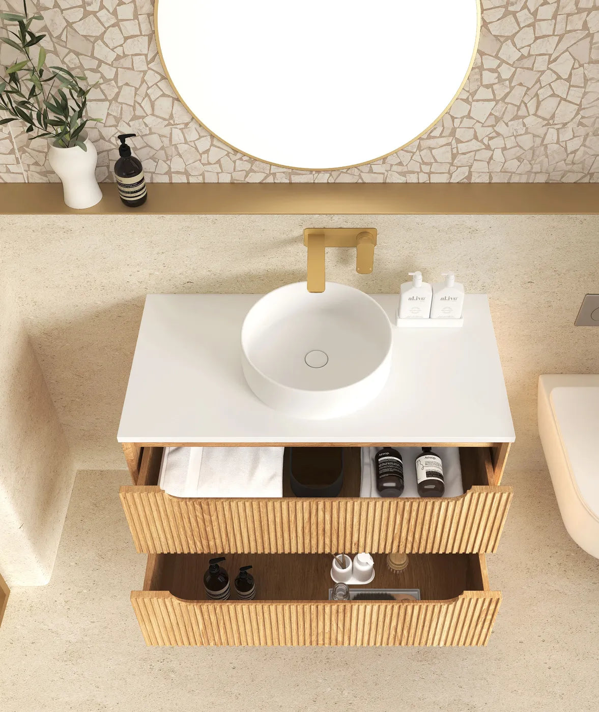 Fluted Byron Woodland Oak Vanity 750mm