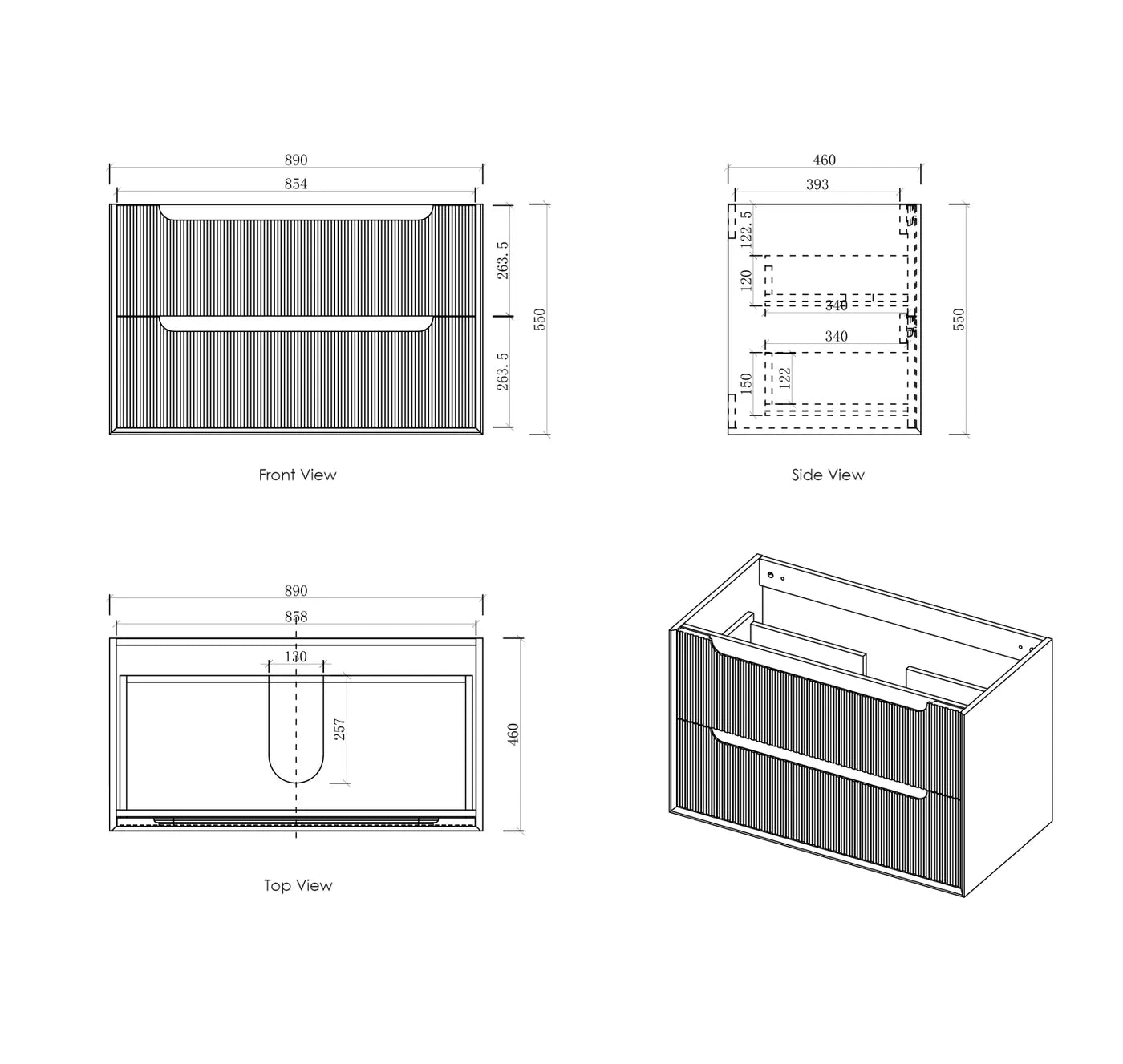 Fluted Byron Woodland Oak Vanity 900mm