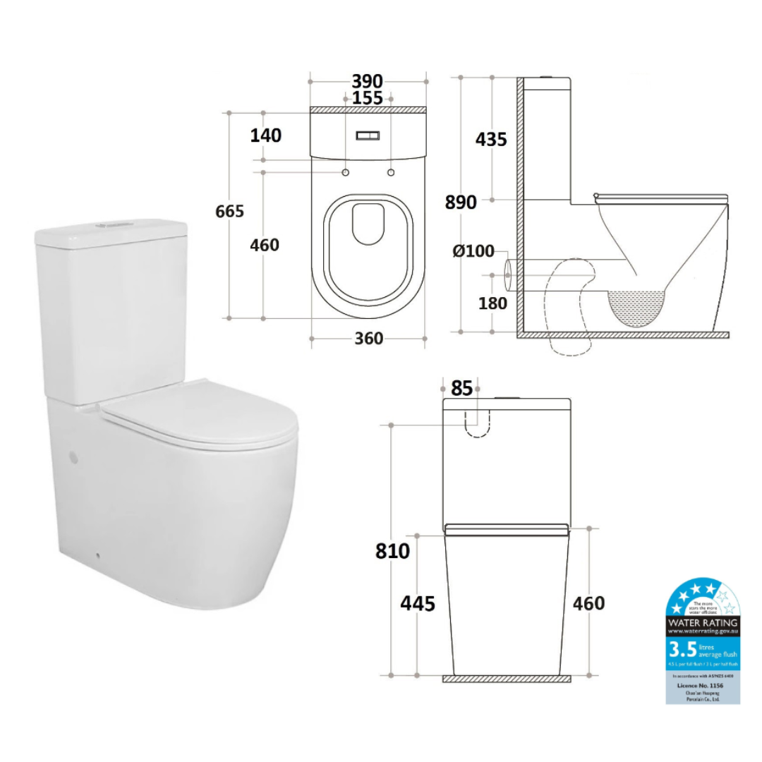 Toilet Suite Rimless Wall Face