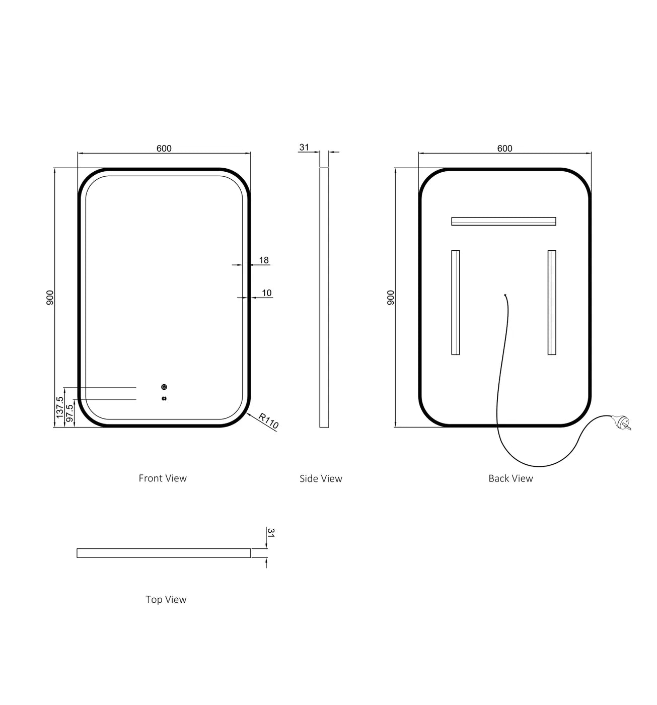 LED Newport 900x600mm Mirror