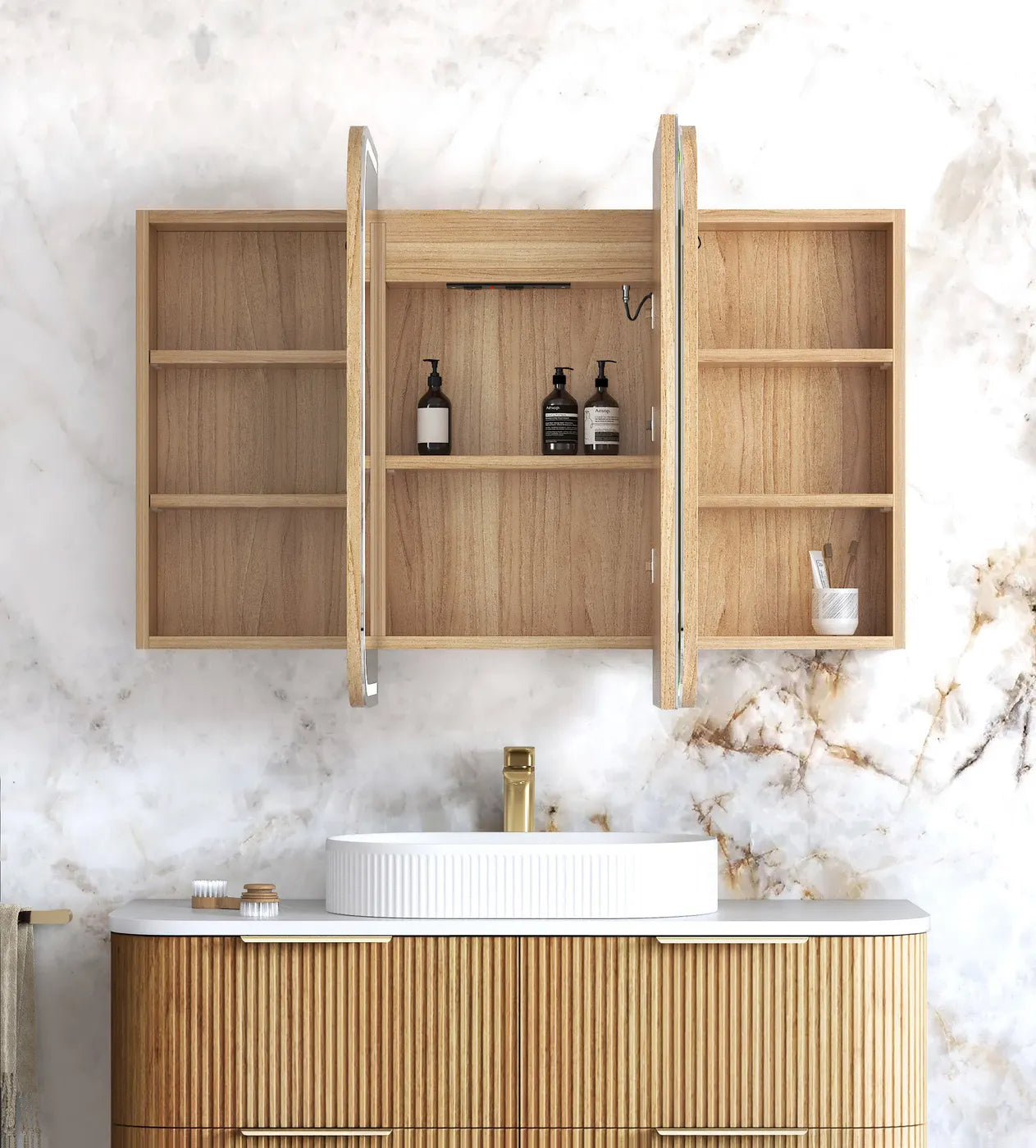 LED Newport 1200x750 Woodland Oak Shaving Cabinet