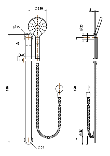 Nova Shower on Rail - Matt Black